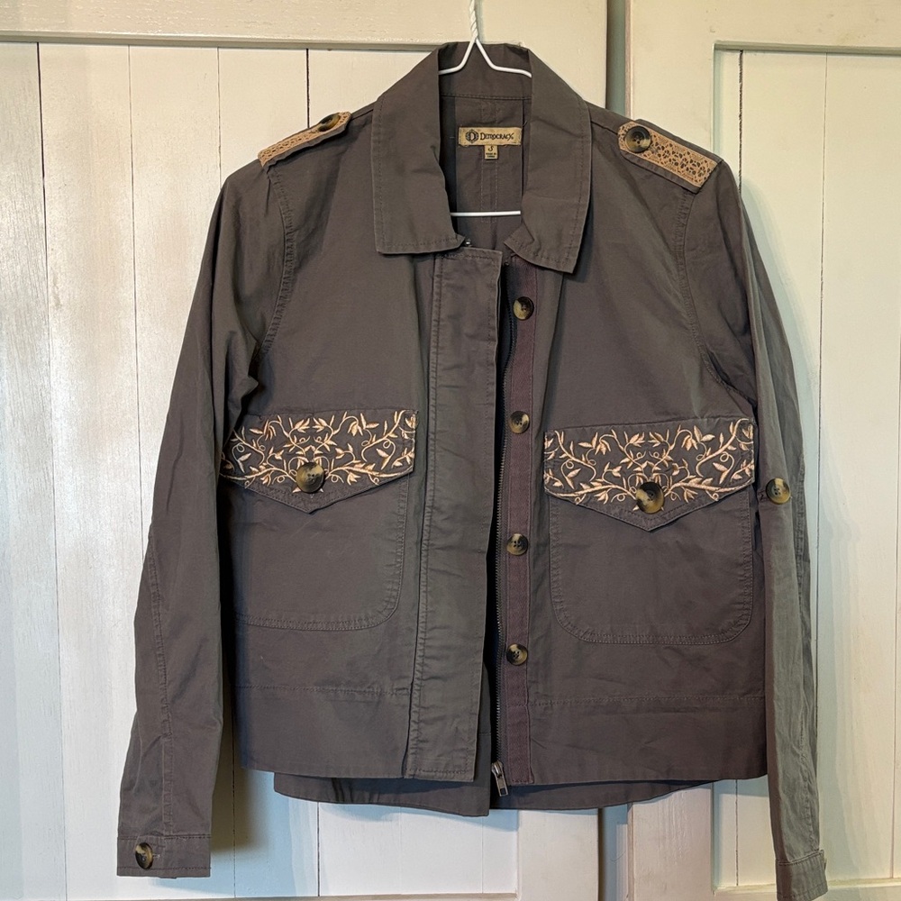 Embroidered Gray Jacket with Button Detail